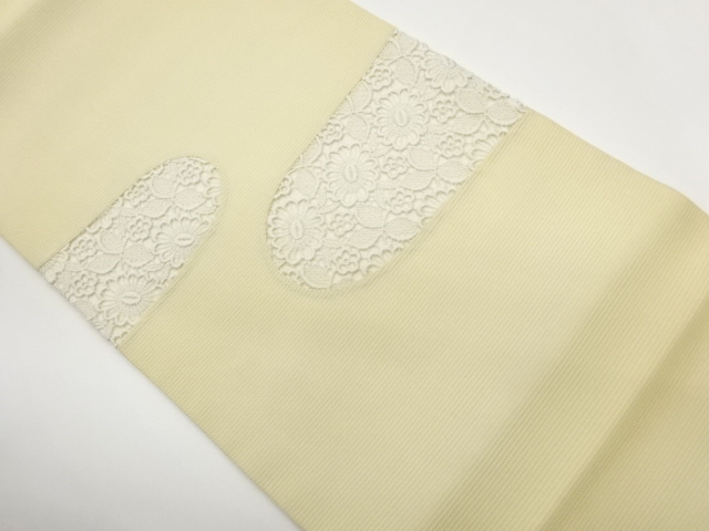 絽カットワーク花葉模様開き名古屋帯（額縁仕立て）